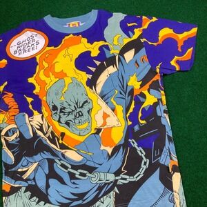 Vintage Ghost Rider Shirt Mens L Blue 1997 All Over Print AOP Marvel Comics 90s